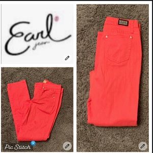 Earl Jeans coral with cream dots skinny jeans